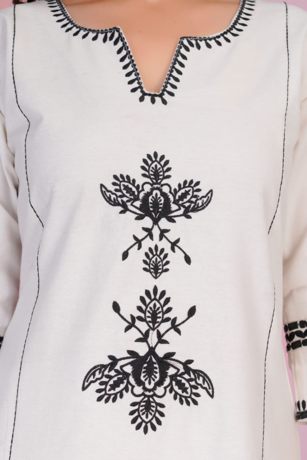 B/W  Embroidered Cord Set