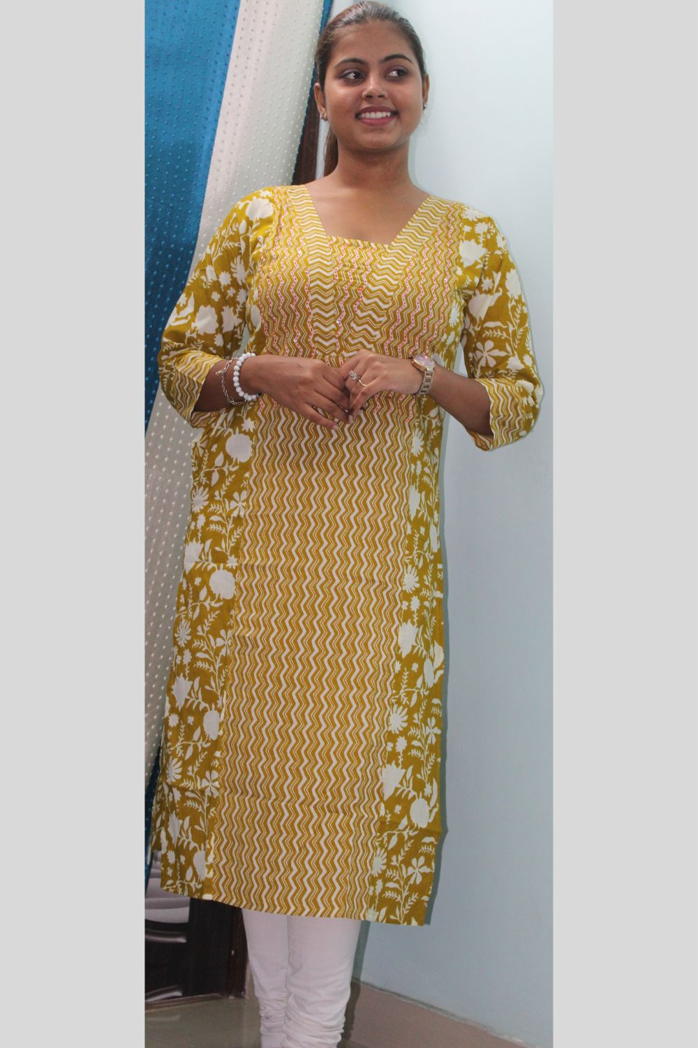 Mustard Yellow Cotton Kurti
