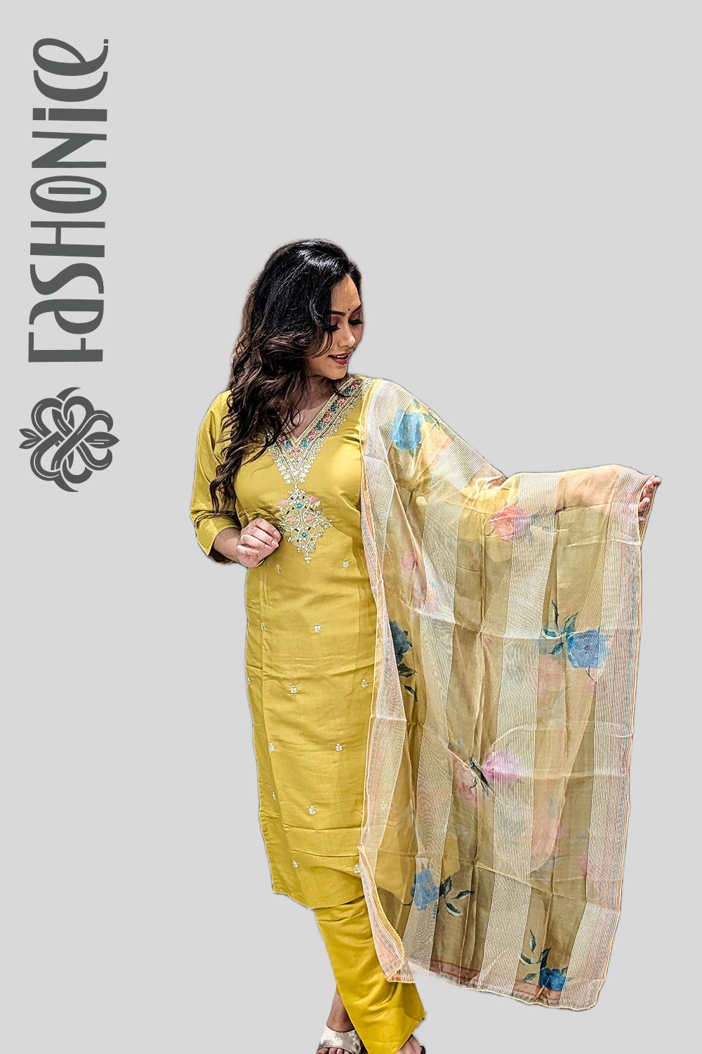 Golden Yellow Silk Kurti Set