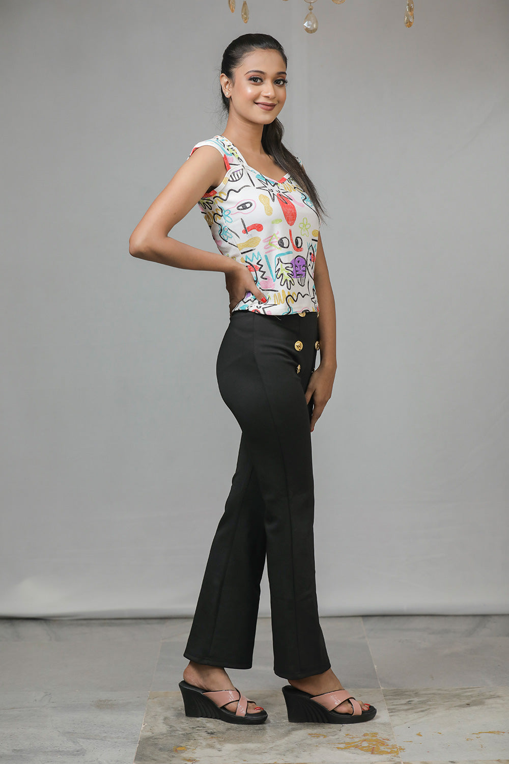 Print Sweetheart Neck Top