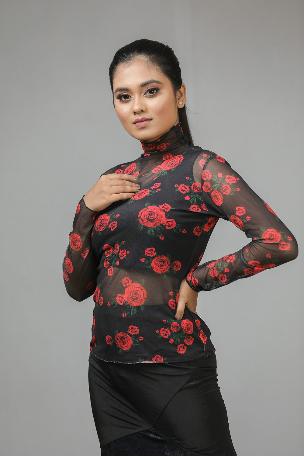 Turtle Neck Chiffon Top