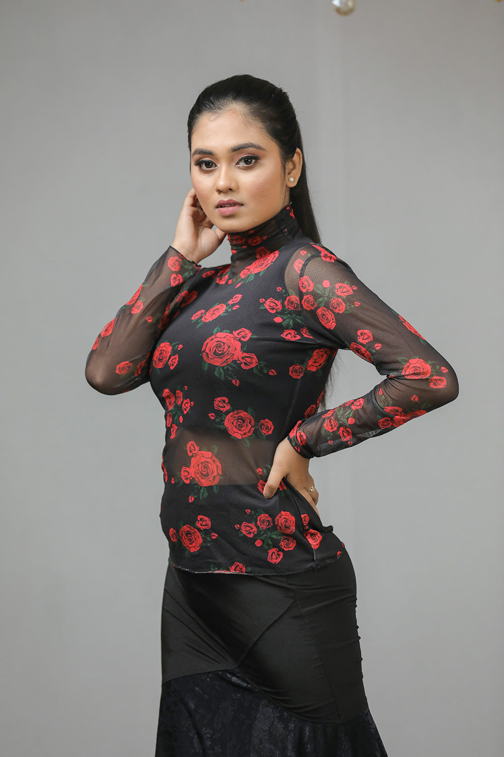 Turtle Neck Chiffon Top