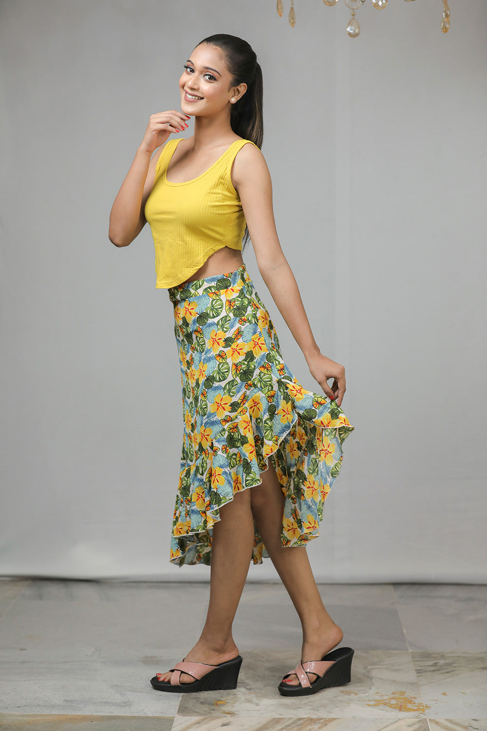 Yellow Rib Strap Crop Top
