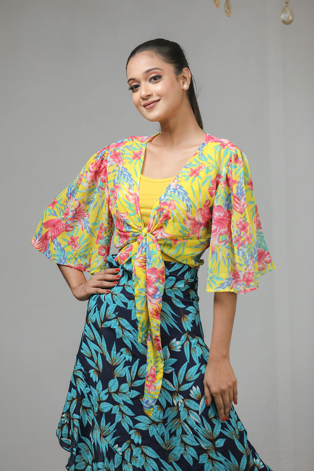 Yellow Printed Chiffon Shrug