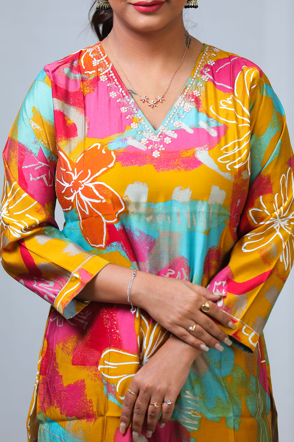 V-Neck Straight Kurta