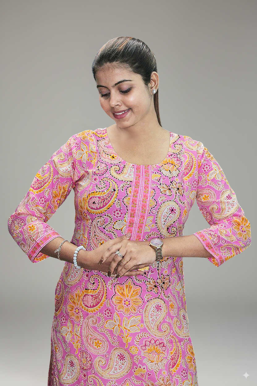 Baby Pink Cotton Kurti