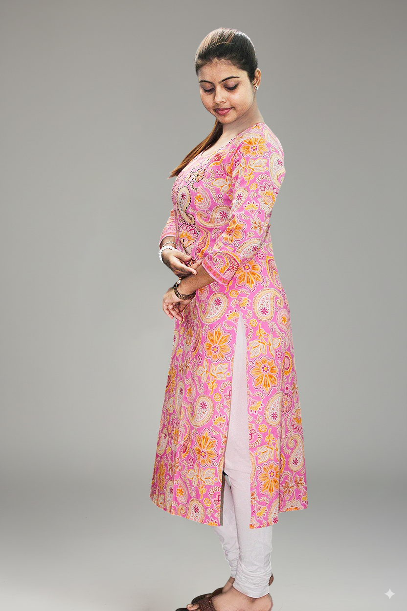 Baby Pink Cotton Kurti