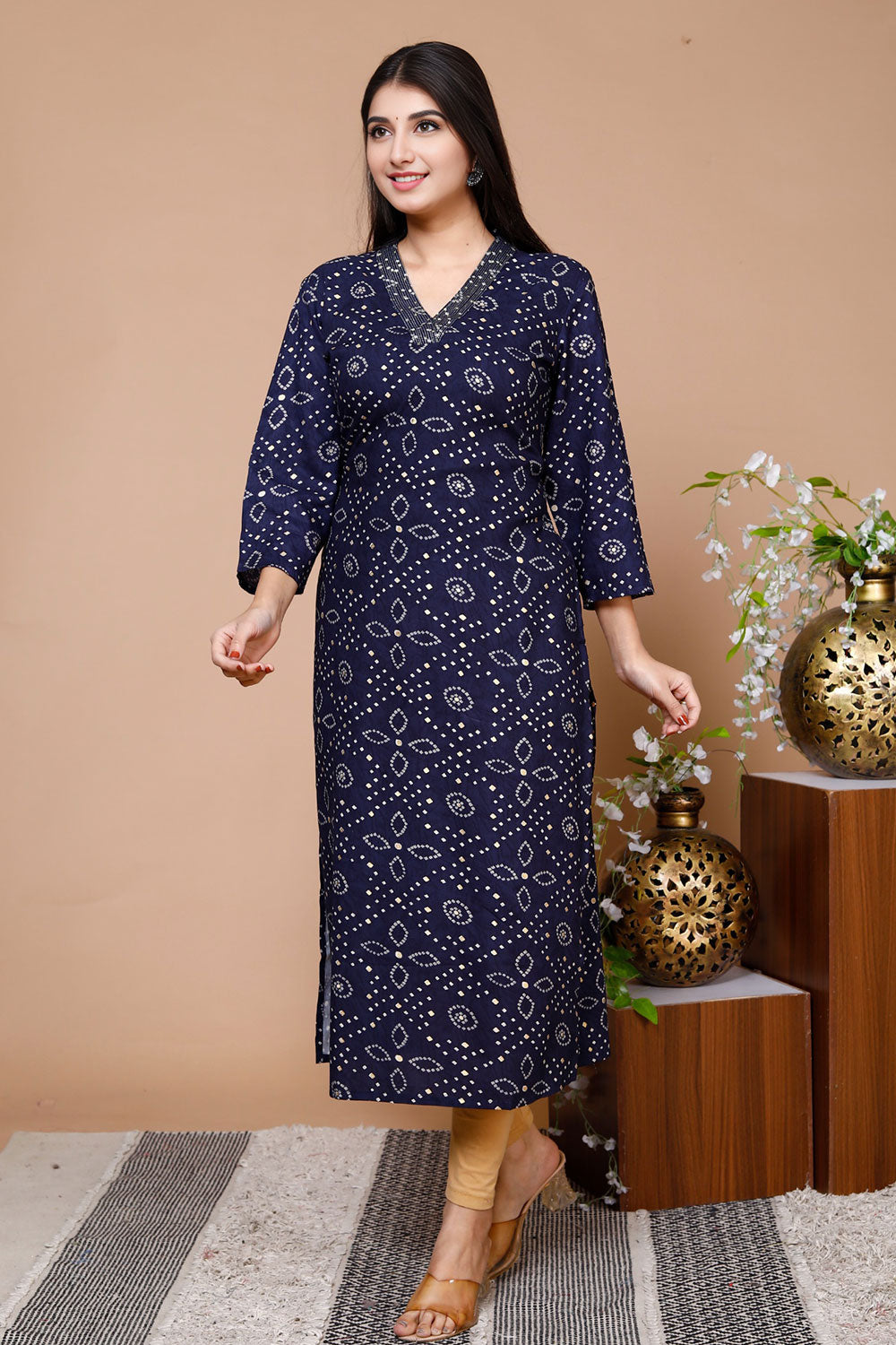 Foil Print Straight Kurta