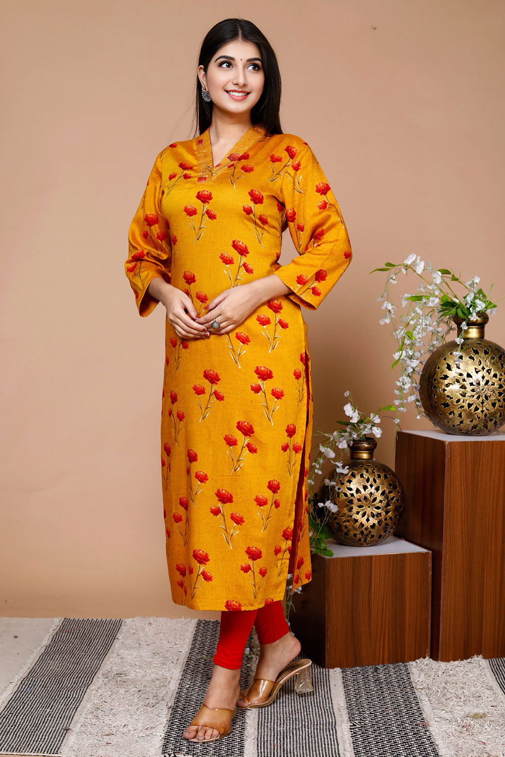 Foil Print Straight Kurta
