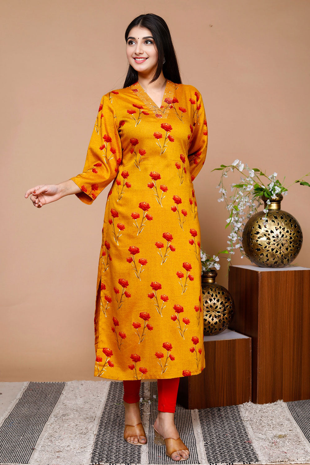 Foil Print Straight Kurta