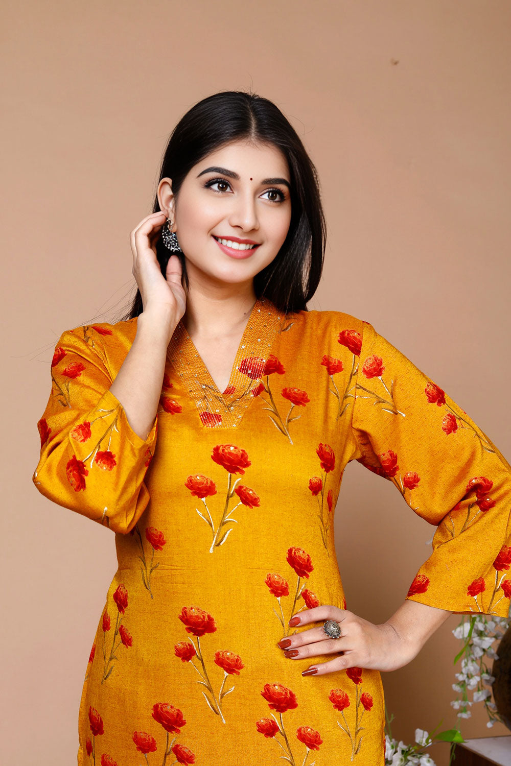 Foil Print Straight Kurta