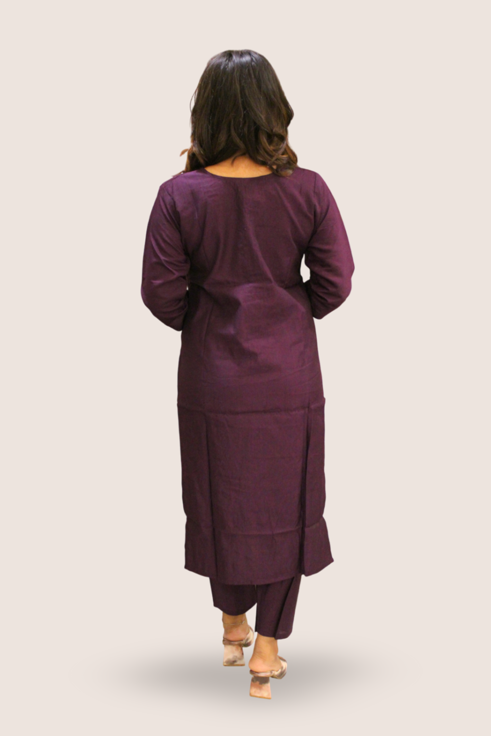 Dark Wine Dola Silk Kurti Set