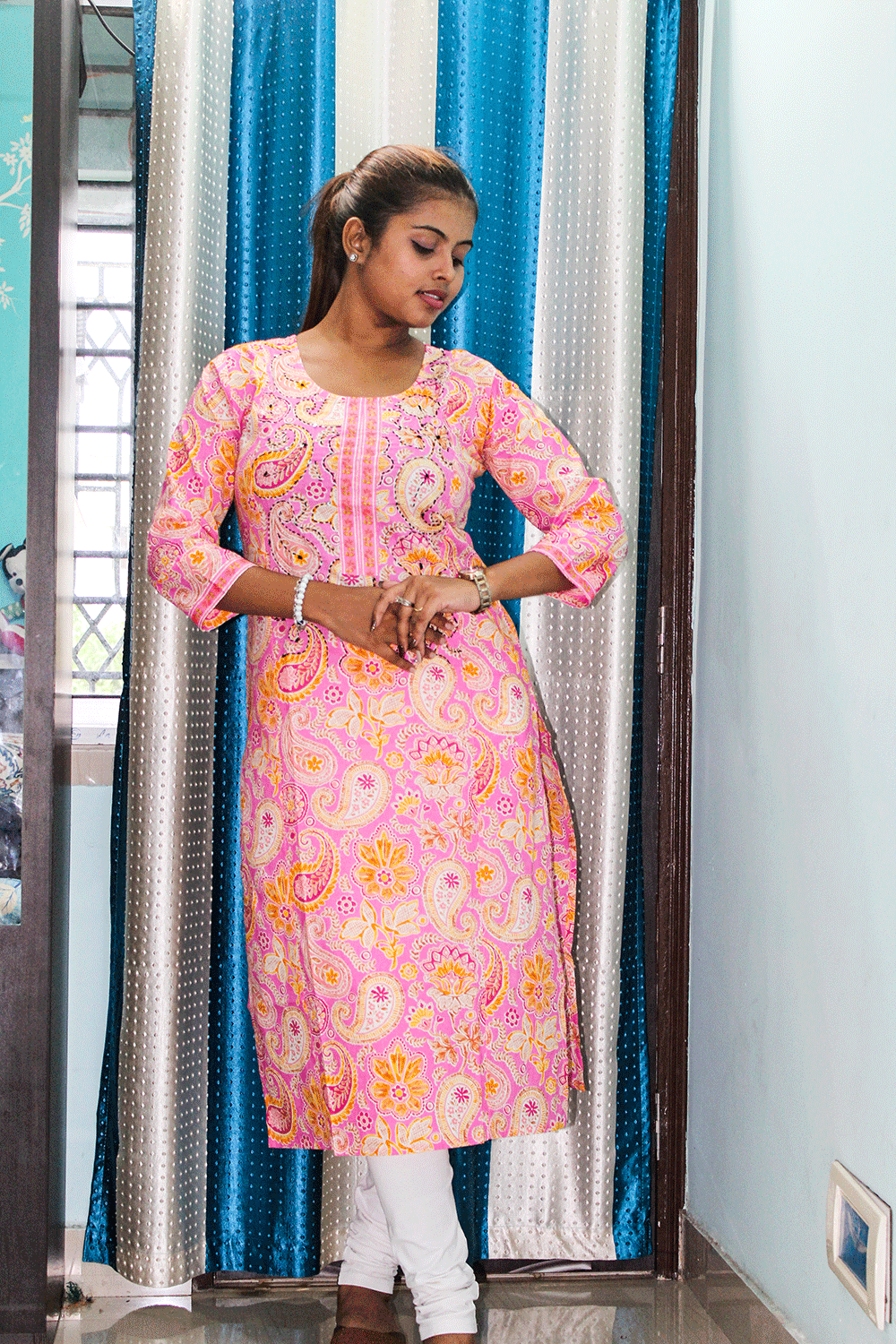 Baby Pink Cotton Kurti