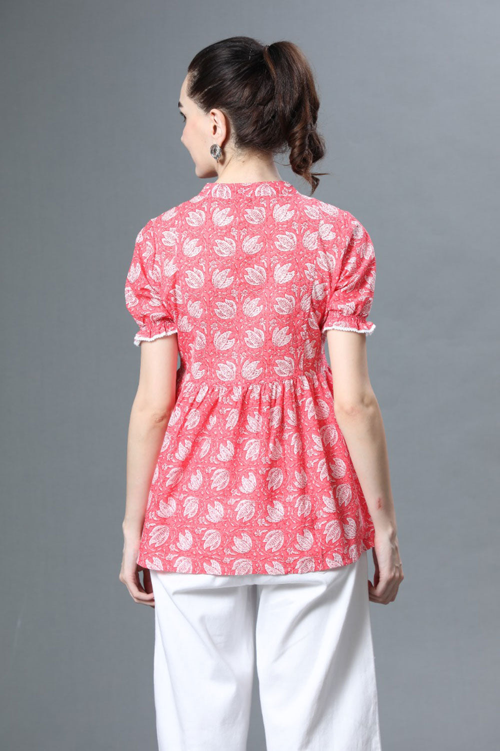 Women's Pure Cotton Puff Sleeve Top - Pink