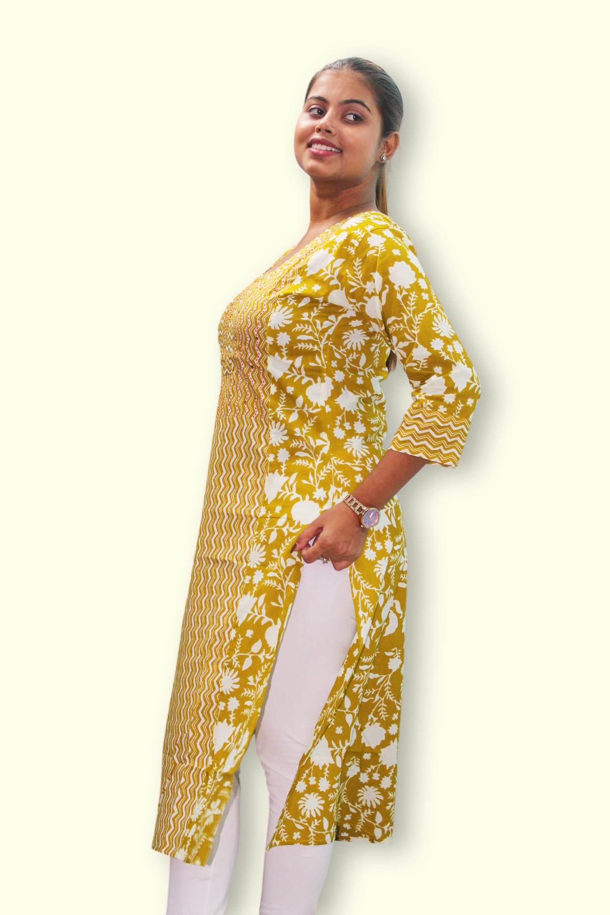 Mustard Yellow Cotton Kurti