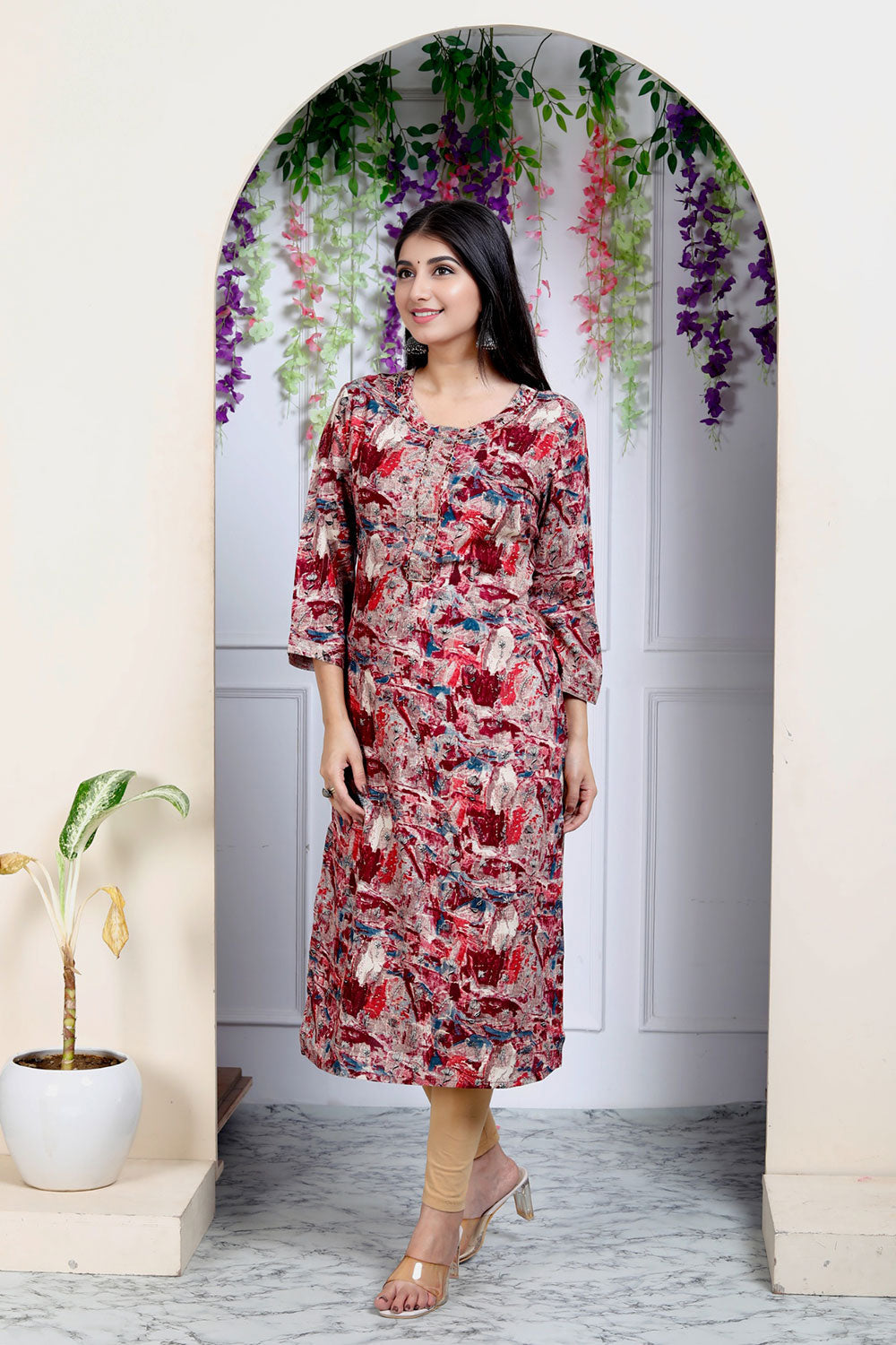Red Color Straight Kurta