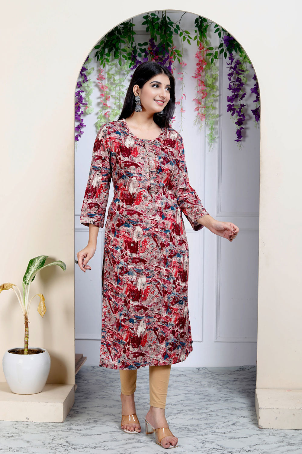 Red Color Straight Kurta